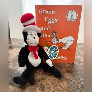 Dr Seuss Cat in the Hat Plush + Green Eggs and Ham Book Lot Bundle